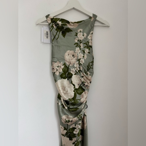 Reformation NWT 2 Anaiis Silk Maxi Dress Open Back Tarragon Green Floral - Picture 7 of 12
